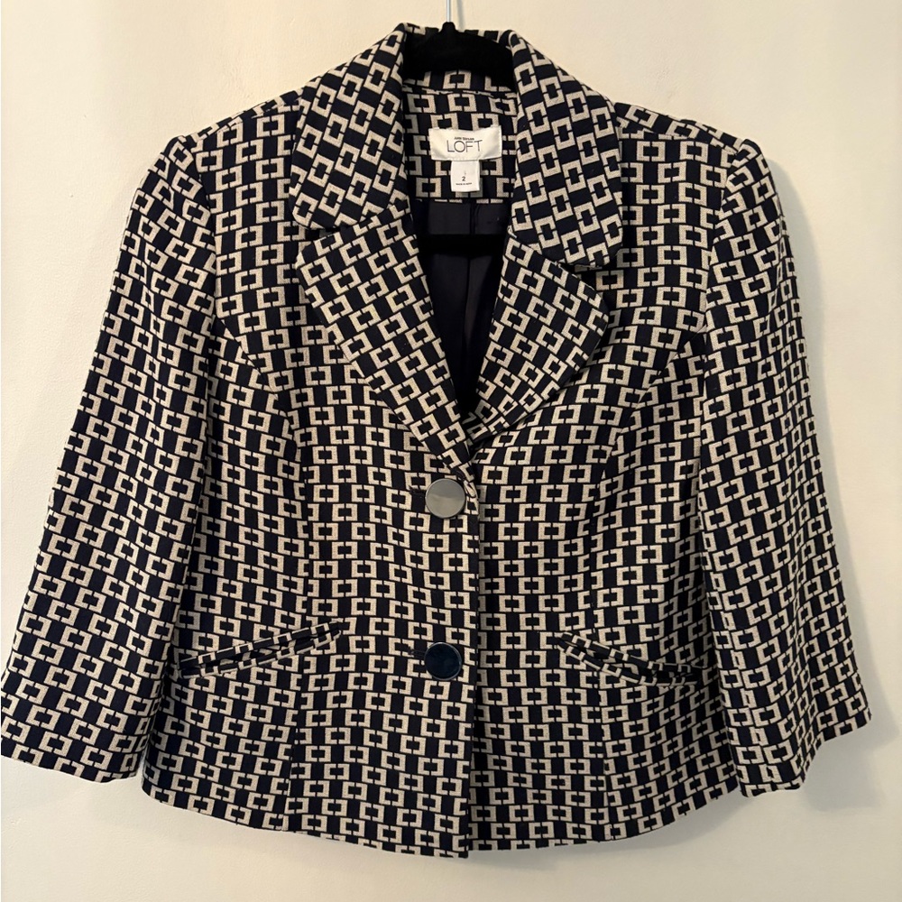 Ann Taylor Loft Women’s Short Geometric Jacket-Black/Gray Sz 2